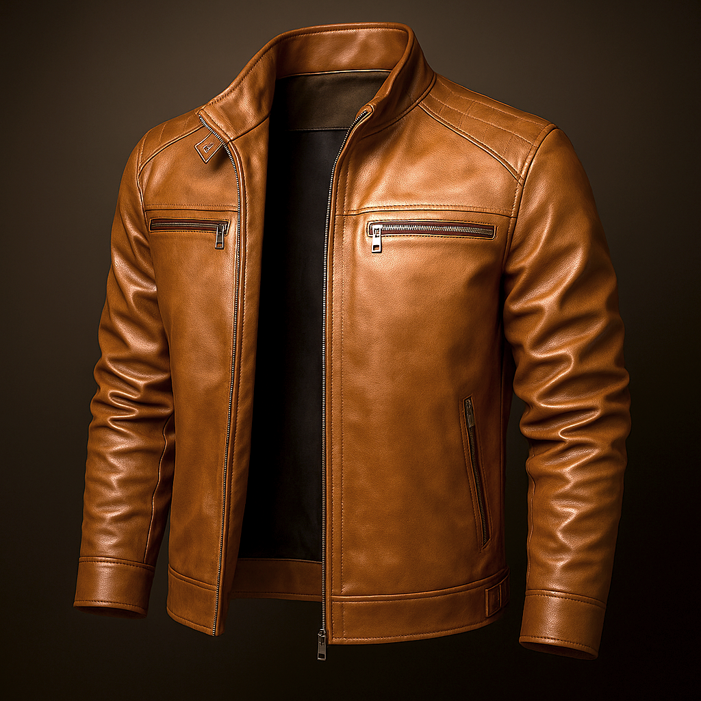 Men's Genuine Leather Jacket - Natural Grain Finish