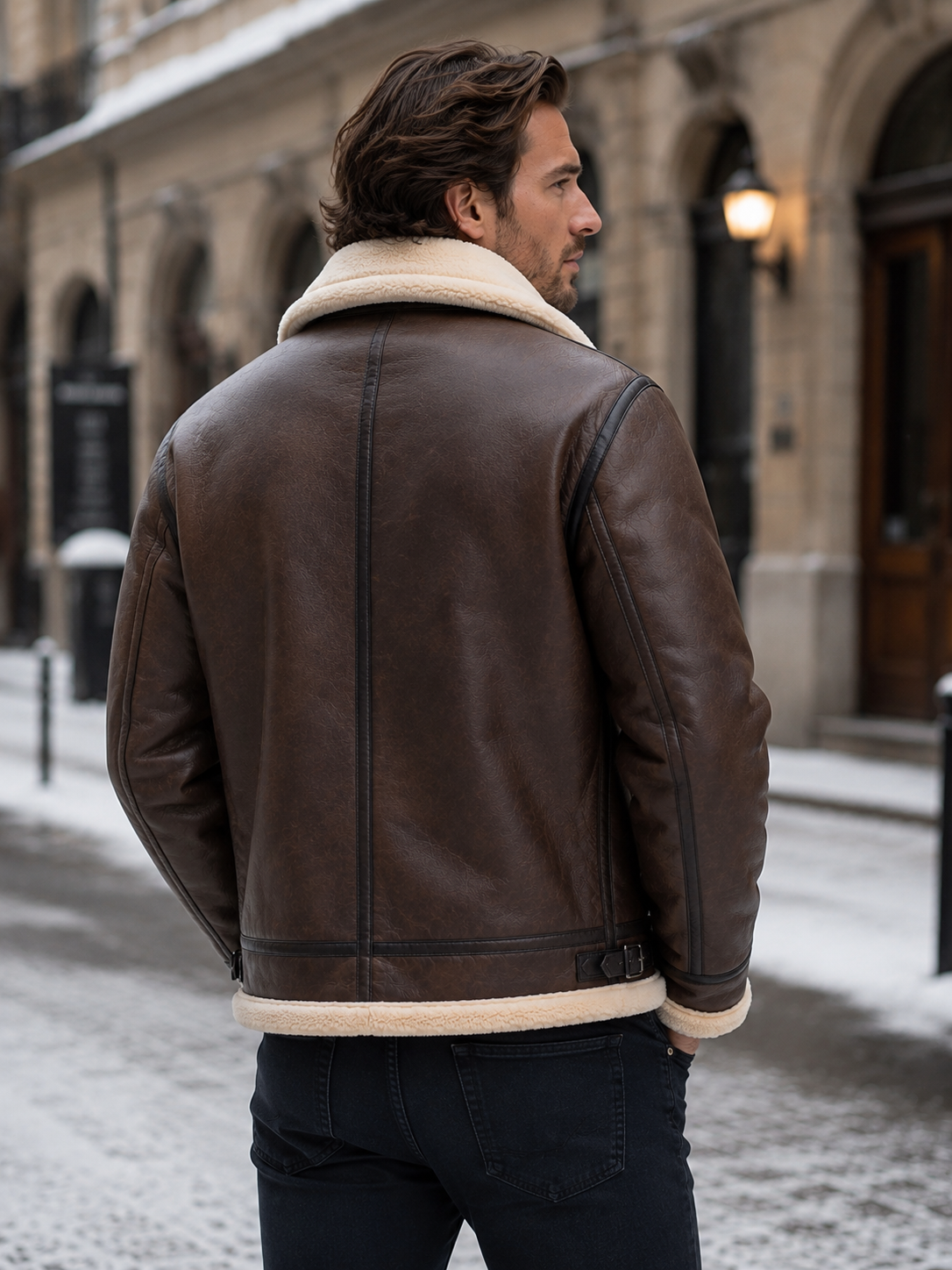 Men's Faux Leather Shearling Aviator Jacket