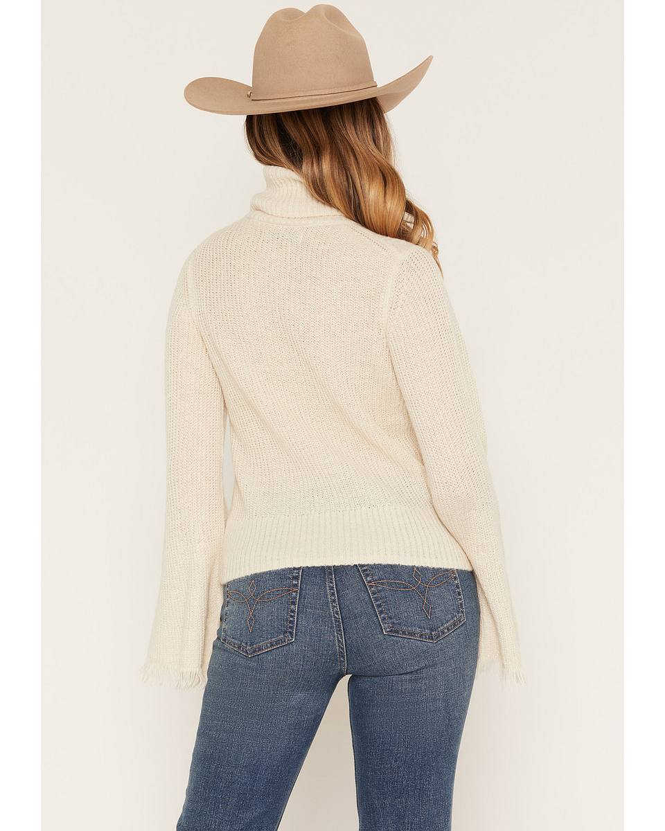 Women's Turtleneck Sweater with Solid Bell Sleeves