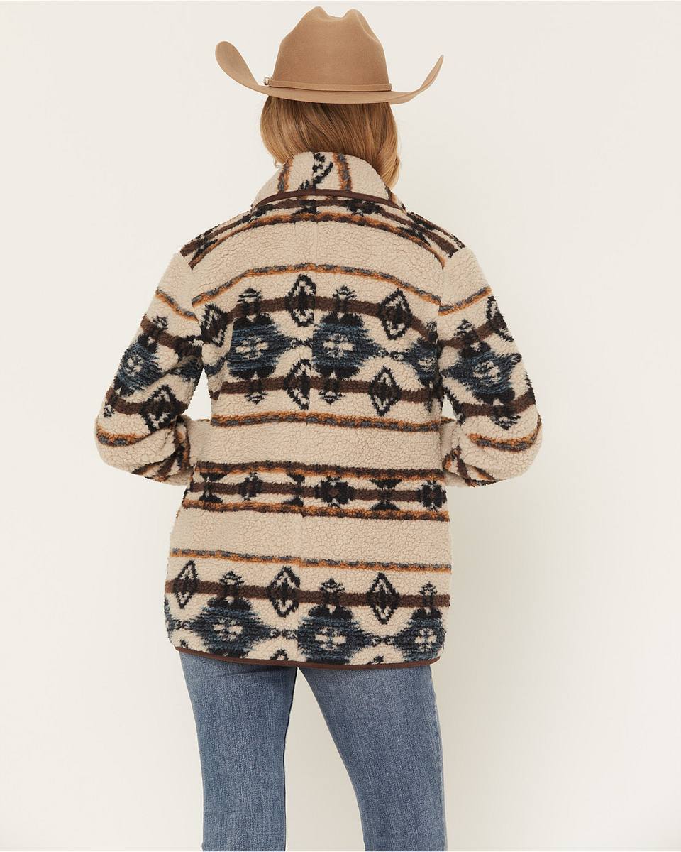 Women's Southwestern Print Sherpa Cardigan