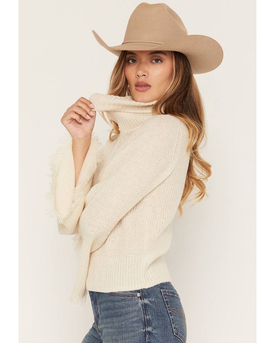 Women's Turtleneck Sweater with Solid Bell Sleeves