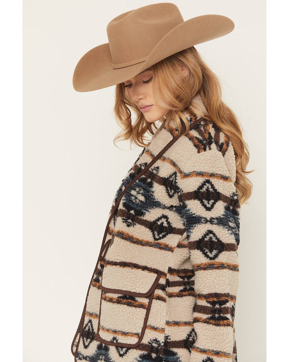 Women's Southwestern Print Sherpa Cardigan
