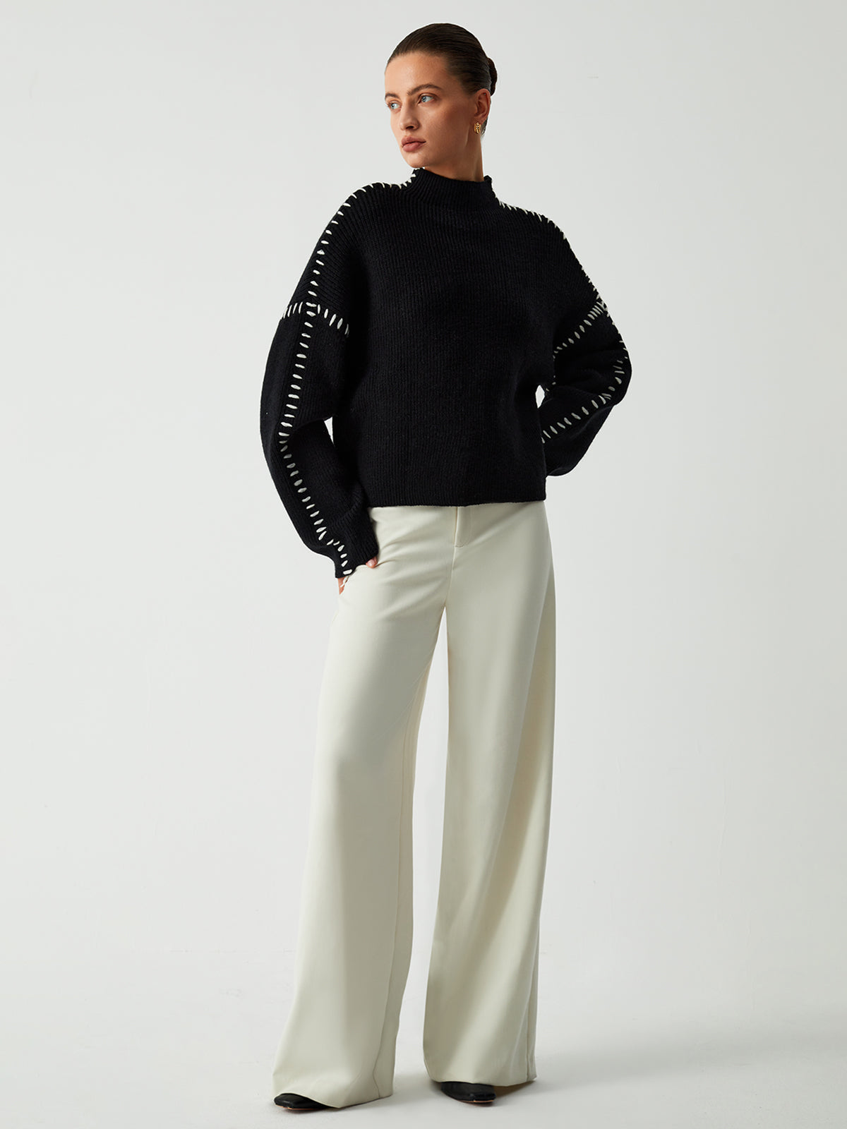 Women's Oversized Mock Neck Sweater - Shift The Focus