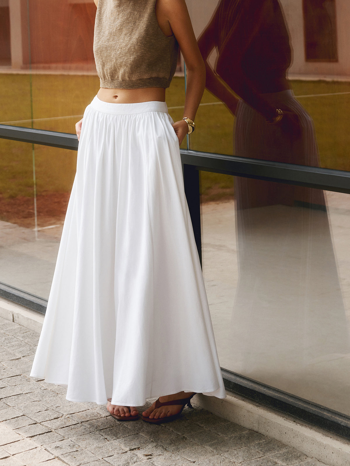 Women's Maxi Skirt - Cotton Pleated Design