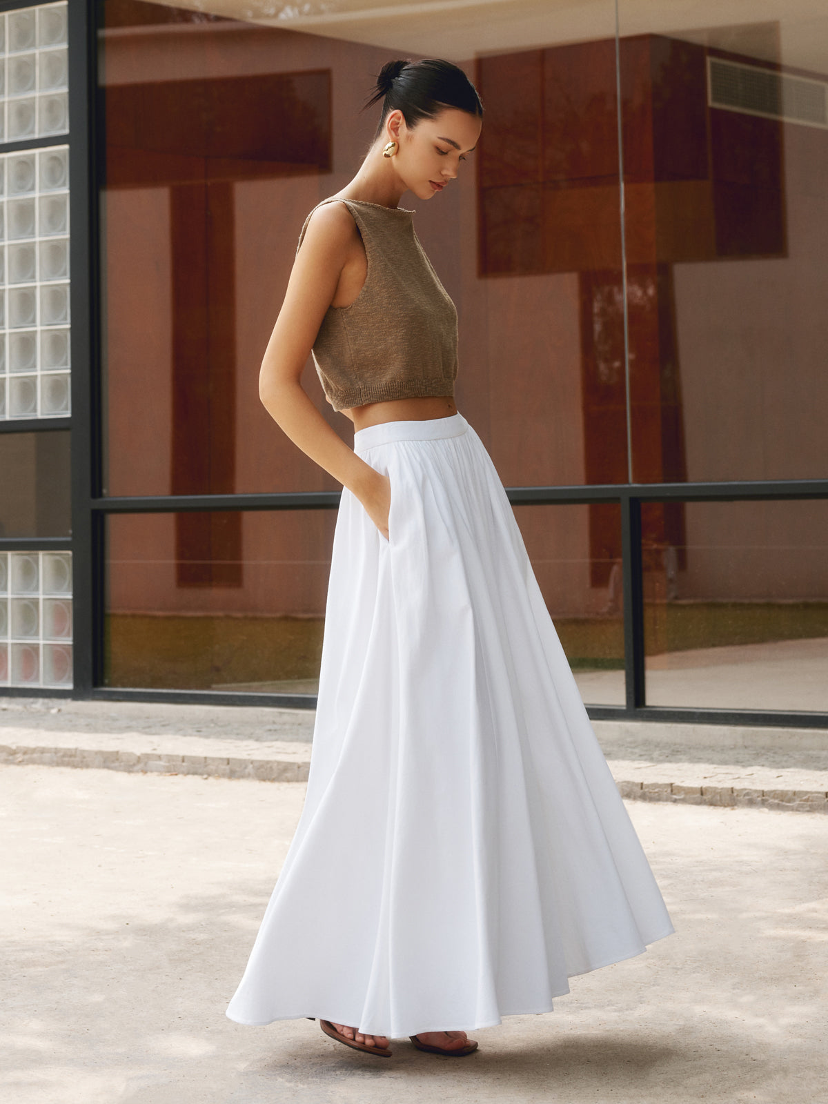 Women's Maxi Skirt - Cotton Pleated Design