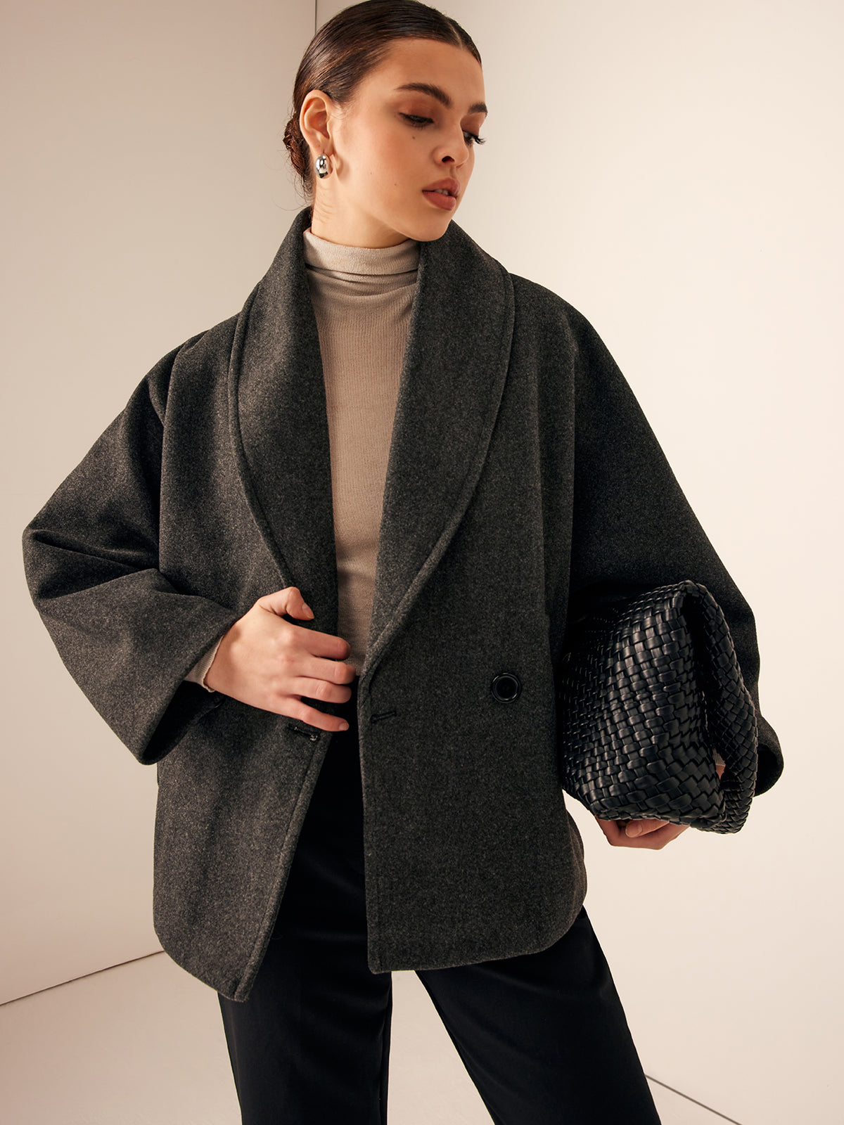 Women's Loose Tweed Coat with Pockets