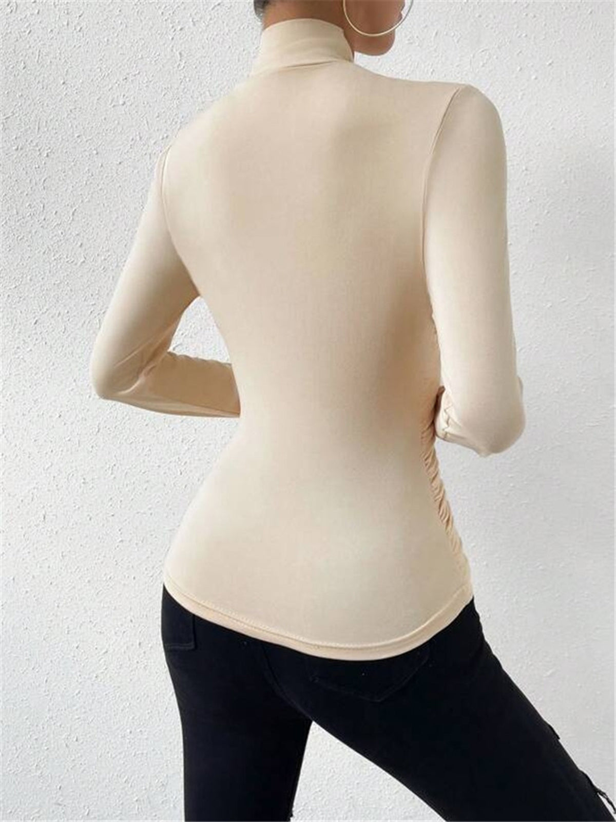 Women's Pleated Cinched Cross-Over Collar T-Shirt
