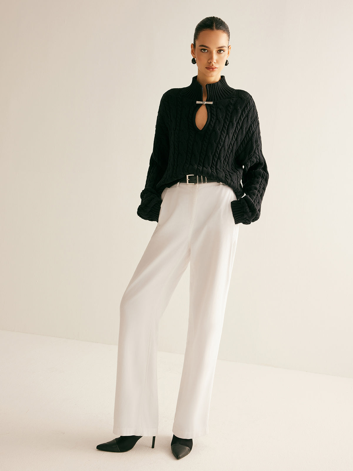 Women's Cotton Knit Top with Keyhole Neckline