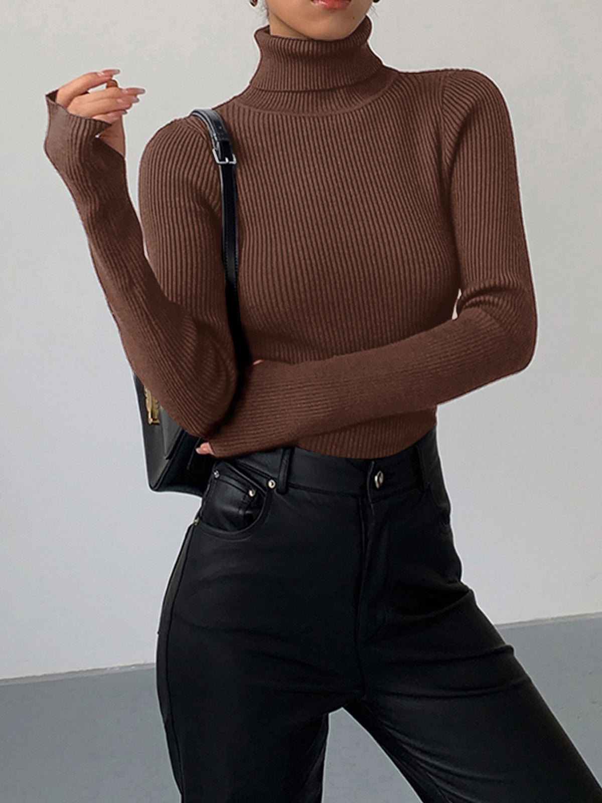 Women's Slim Knit Minimalist Turtleneck Top