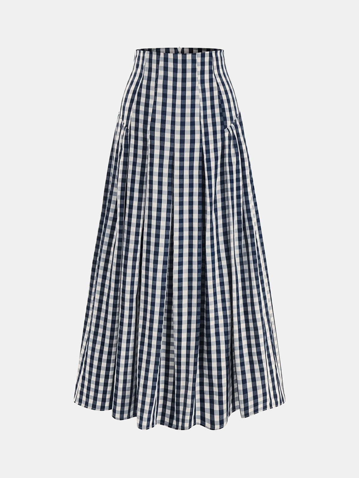 Women's High-Waisted Gingham Pleated Midi Skirt
