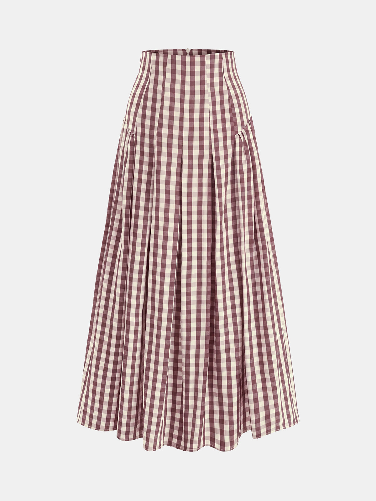 Women's High-Waisted Gingham Pleated Midi Skirt