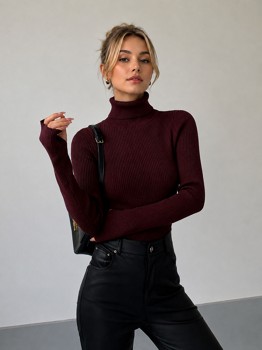 Women's Slim Knit Minimalist Turtleneck Top