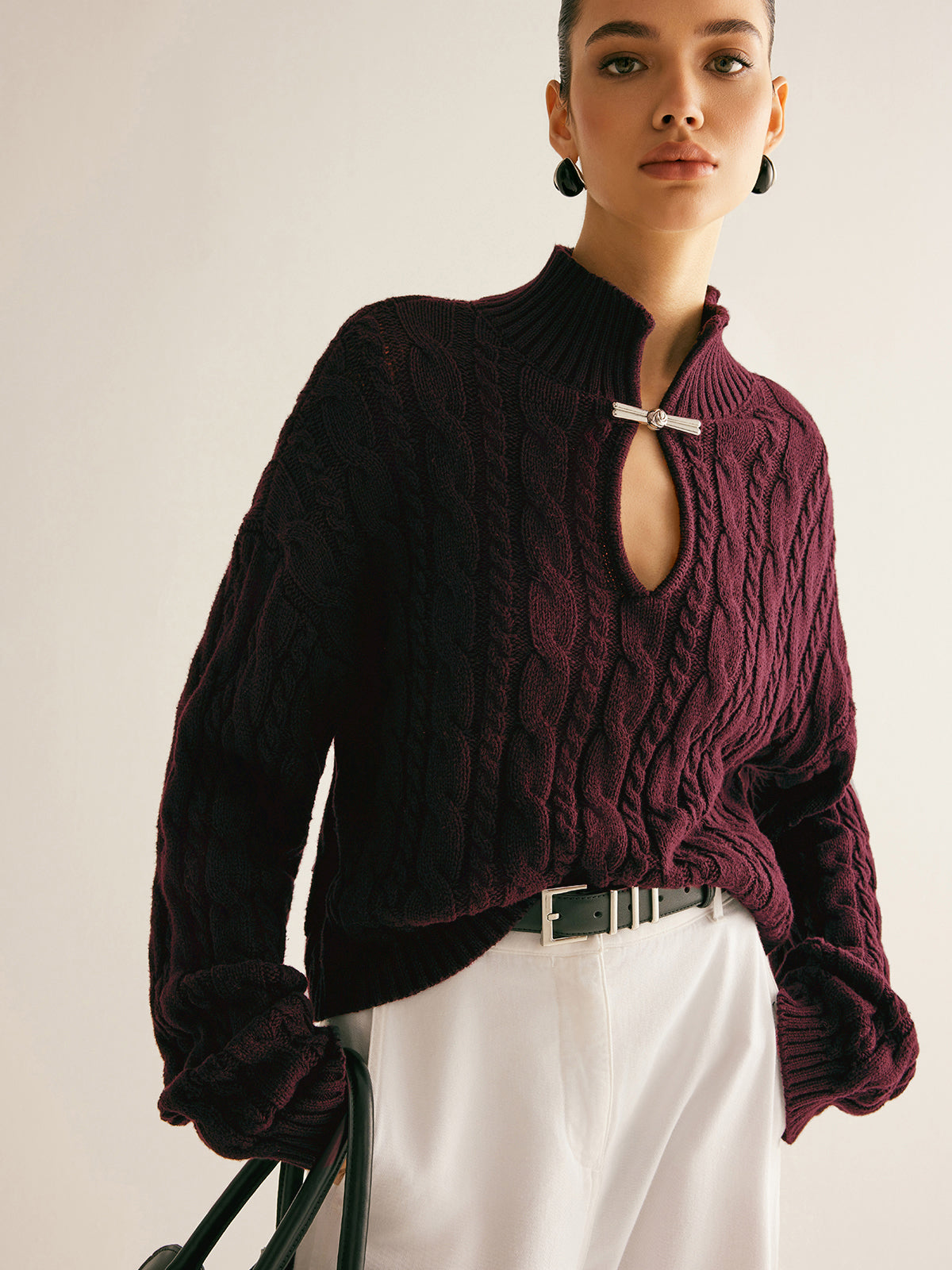 Women's Cotton Knit Top with Keyhole Neckline