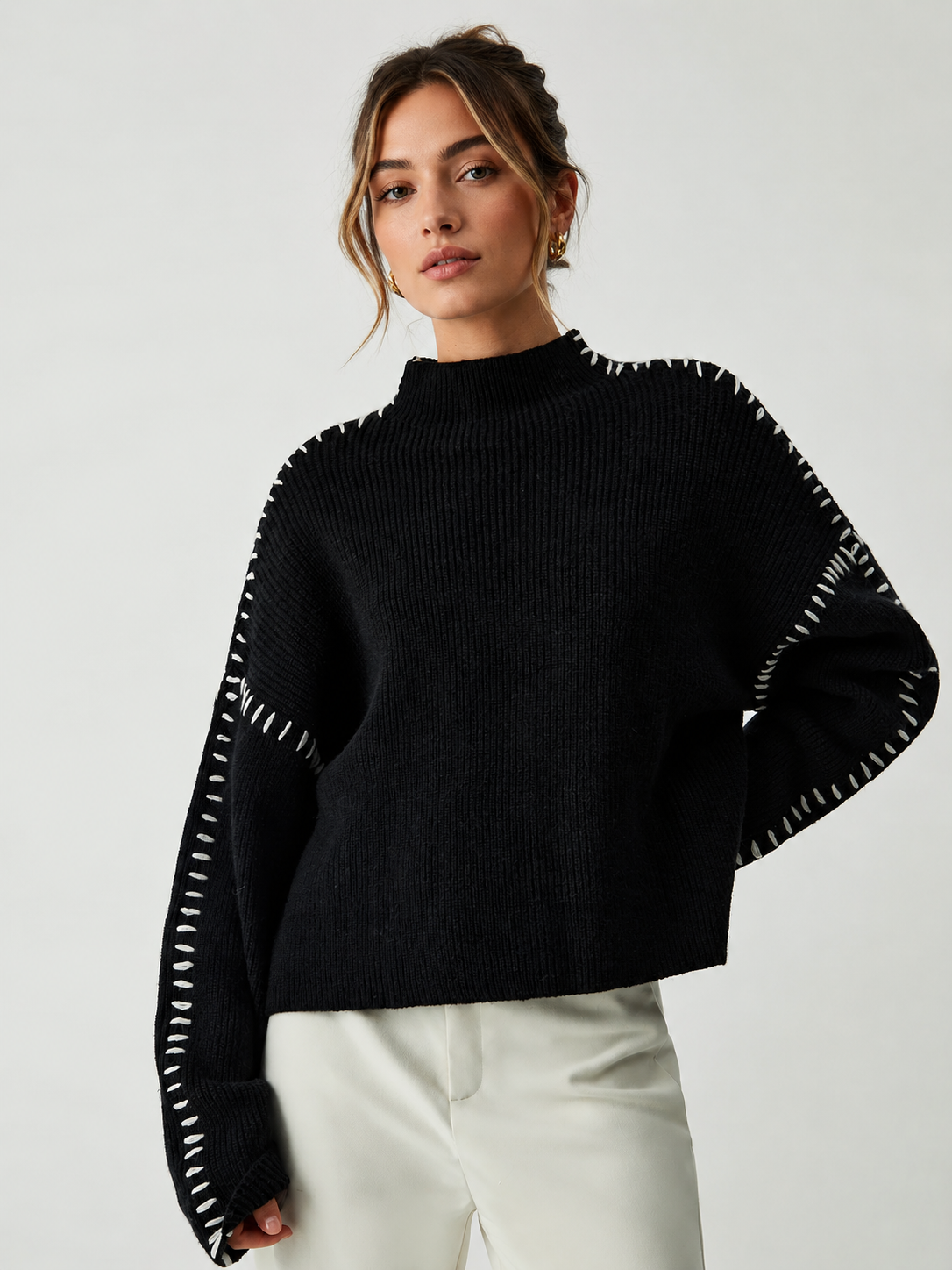 Women's Oversized Mock Neck Sweater - Shift The Focus