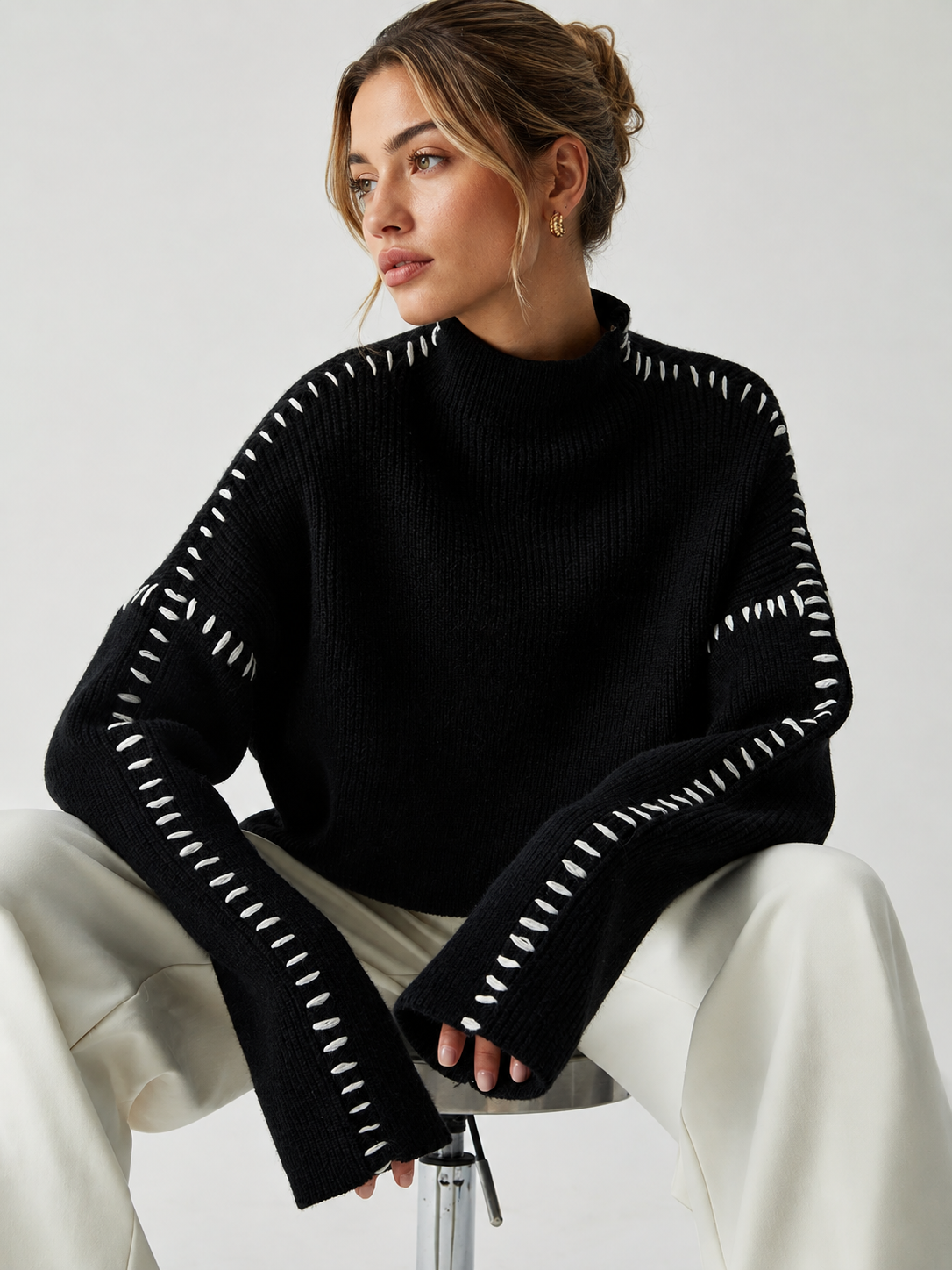 Women's Oversized Mock Neck Sweater - Shift The Focus