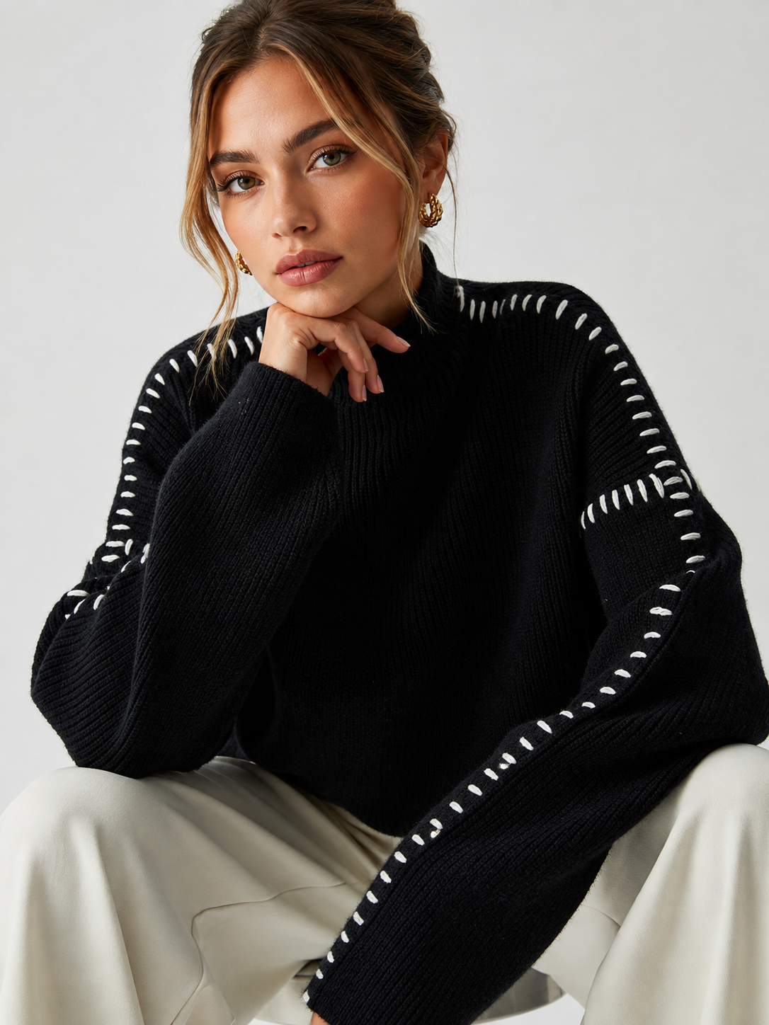 Women's Oversized Mock Neck Sweater - Shift The Focus