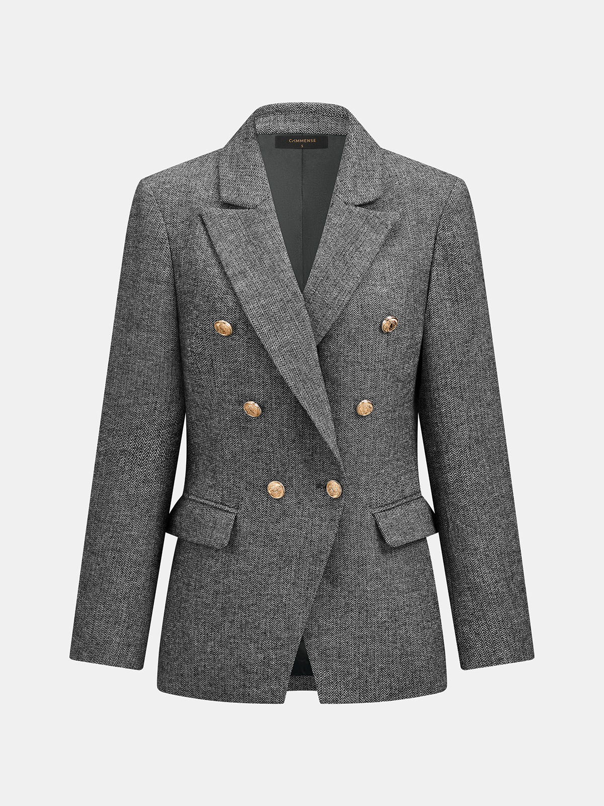 Women's Herringbone Wool Blend Double-Breasted Blazer