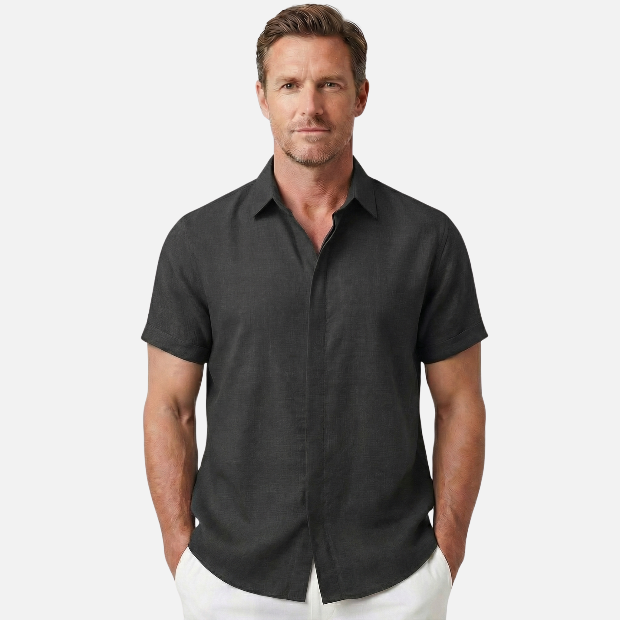 Men's Casual Breathable Linen Button-Up Shirt - Summer Outing