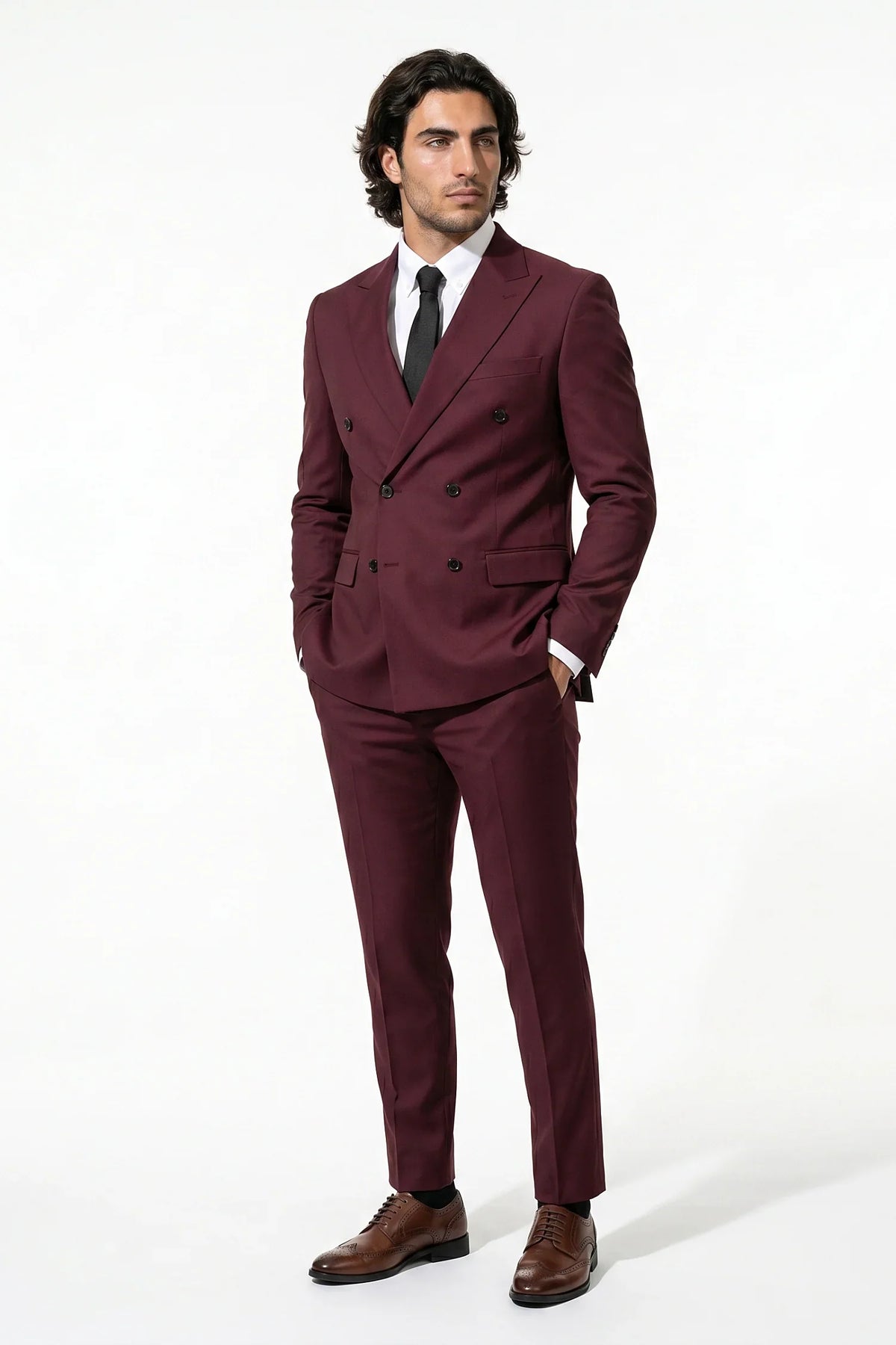 Men's Two Piece Suit Set Double Breasted Peaked Lapel Tailored