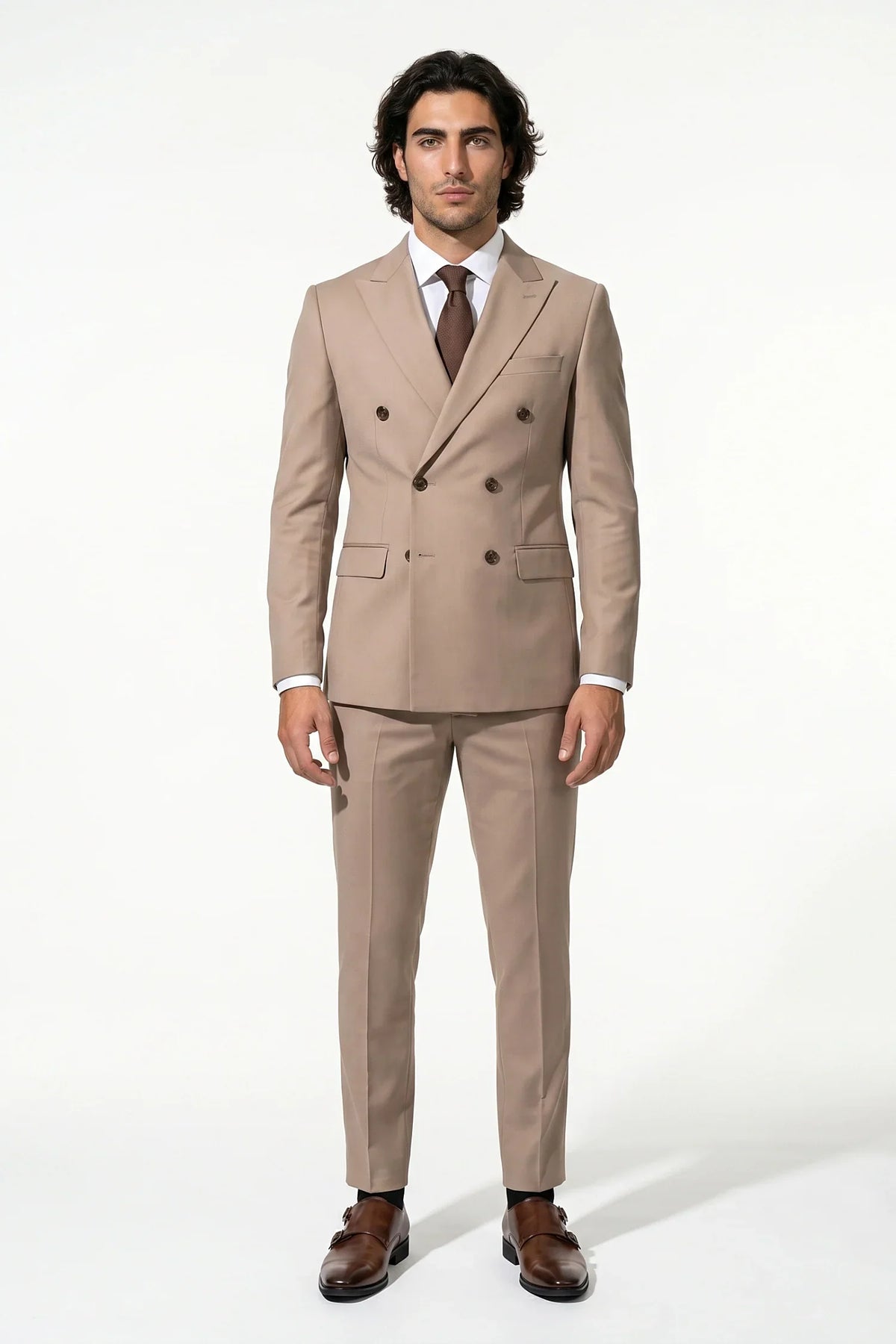Men's Two Piece Suit Set Double Breasted Peaked Lapel Tailored