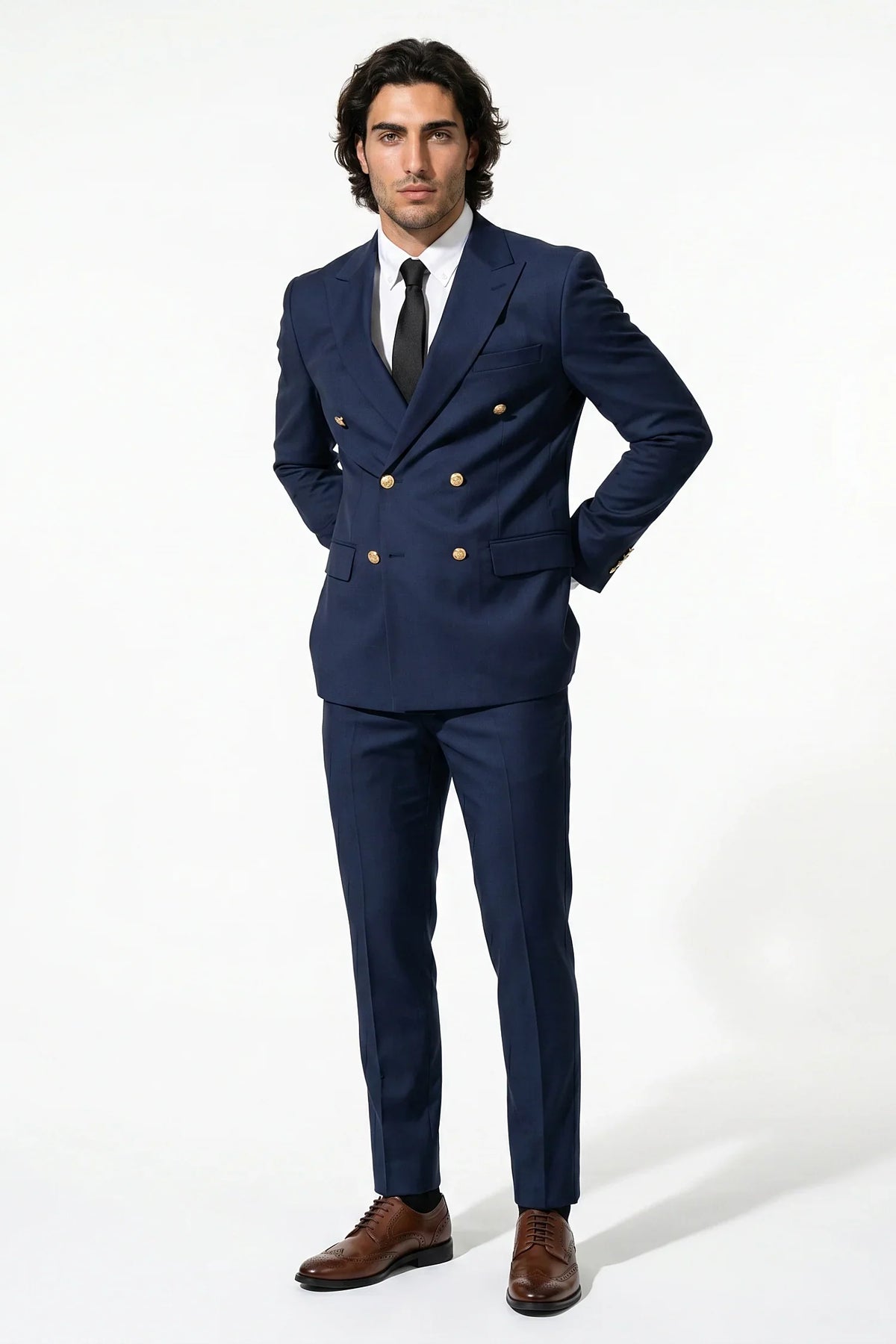 Men's Two Piece Suit Set Double Breasted Peaked Lapel Tailored