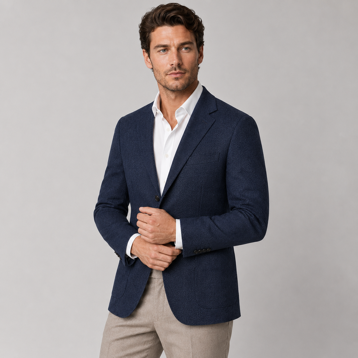 Men's Tailored Herringbone Blazer Jacket