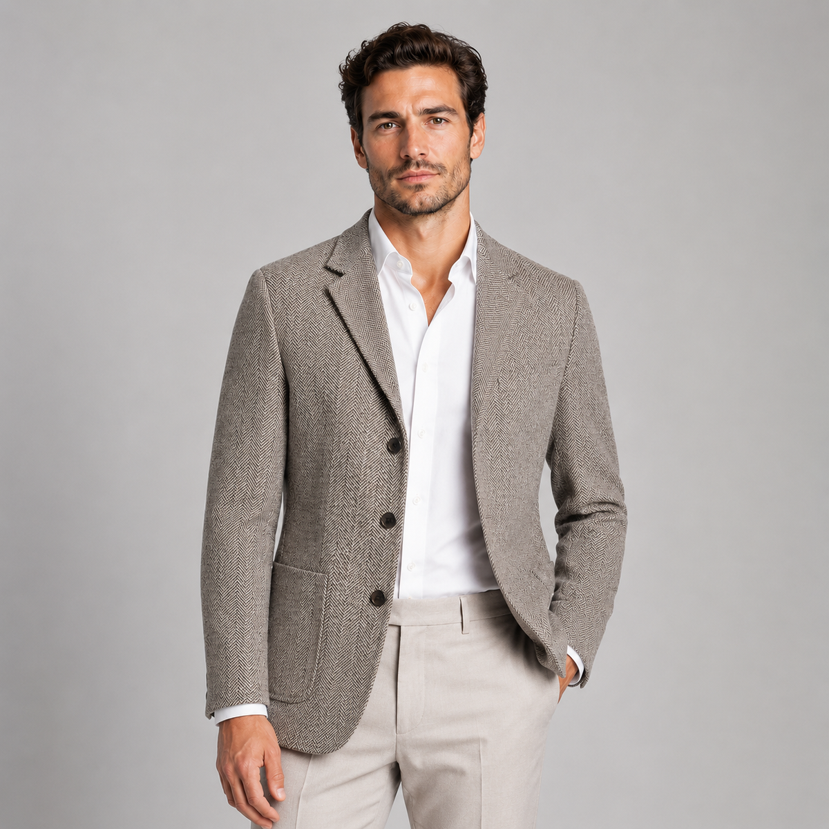 Men's Tailored Herringbone Blazer Jacket