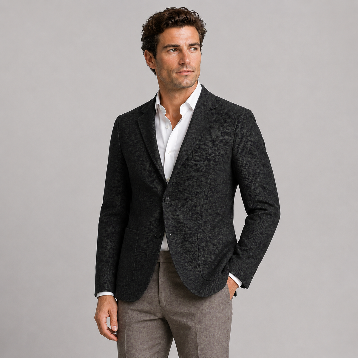 Men's Tailored Herringbone Blazer Jacket