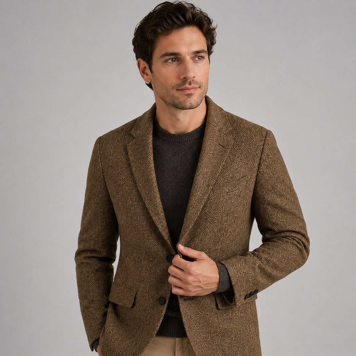 Men's Tailored Wool Blend Herringbone Blazer