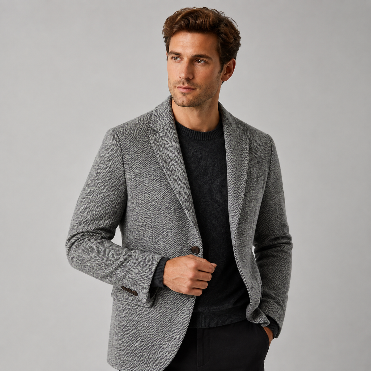 Men's Tailored Wool Blend Herringbone Blazer