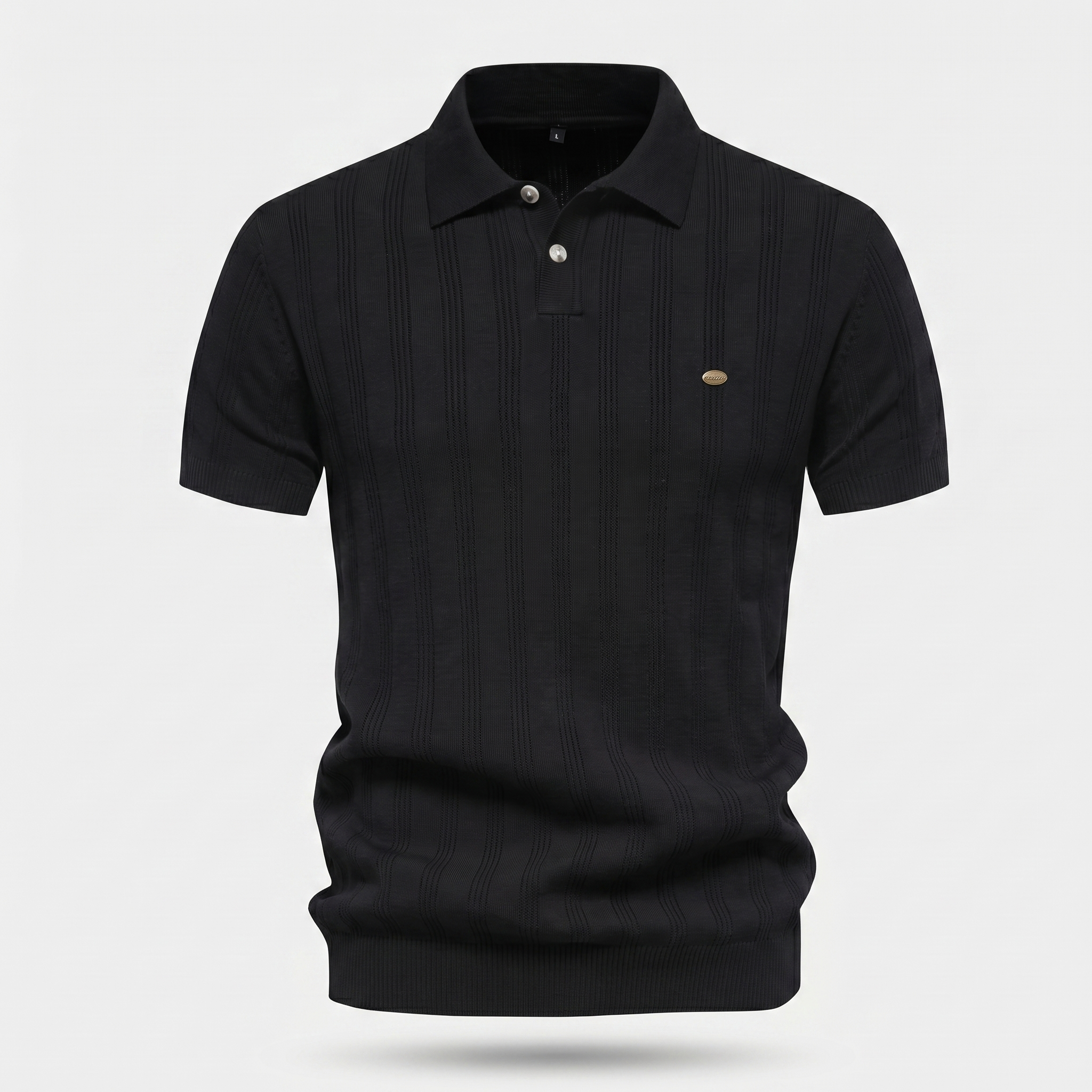 Men's Ribbed Knit Polo Shirt - Casual Summer