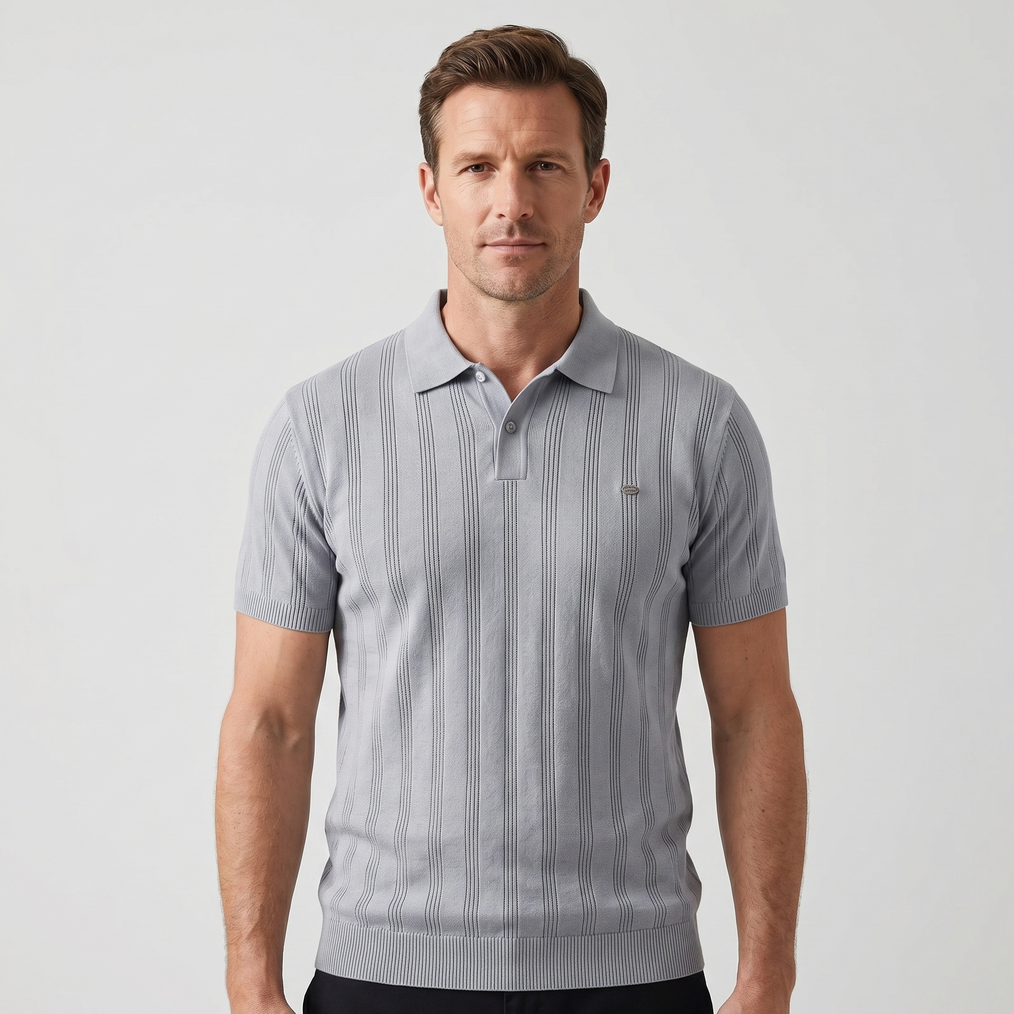 Men's Ribbed Knit Polo Shirt - Casual Summer