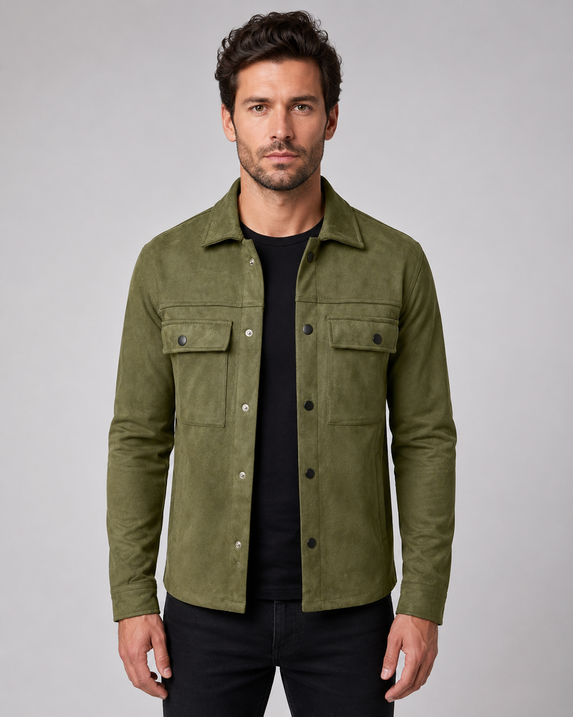 Men's Suede Slim Fit Overshirt Jacket