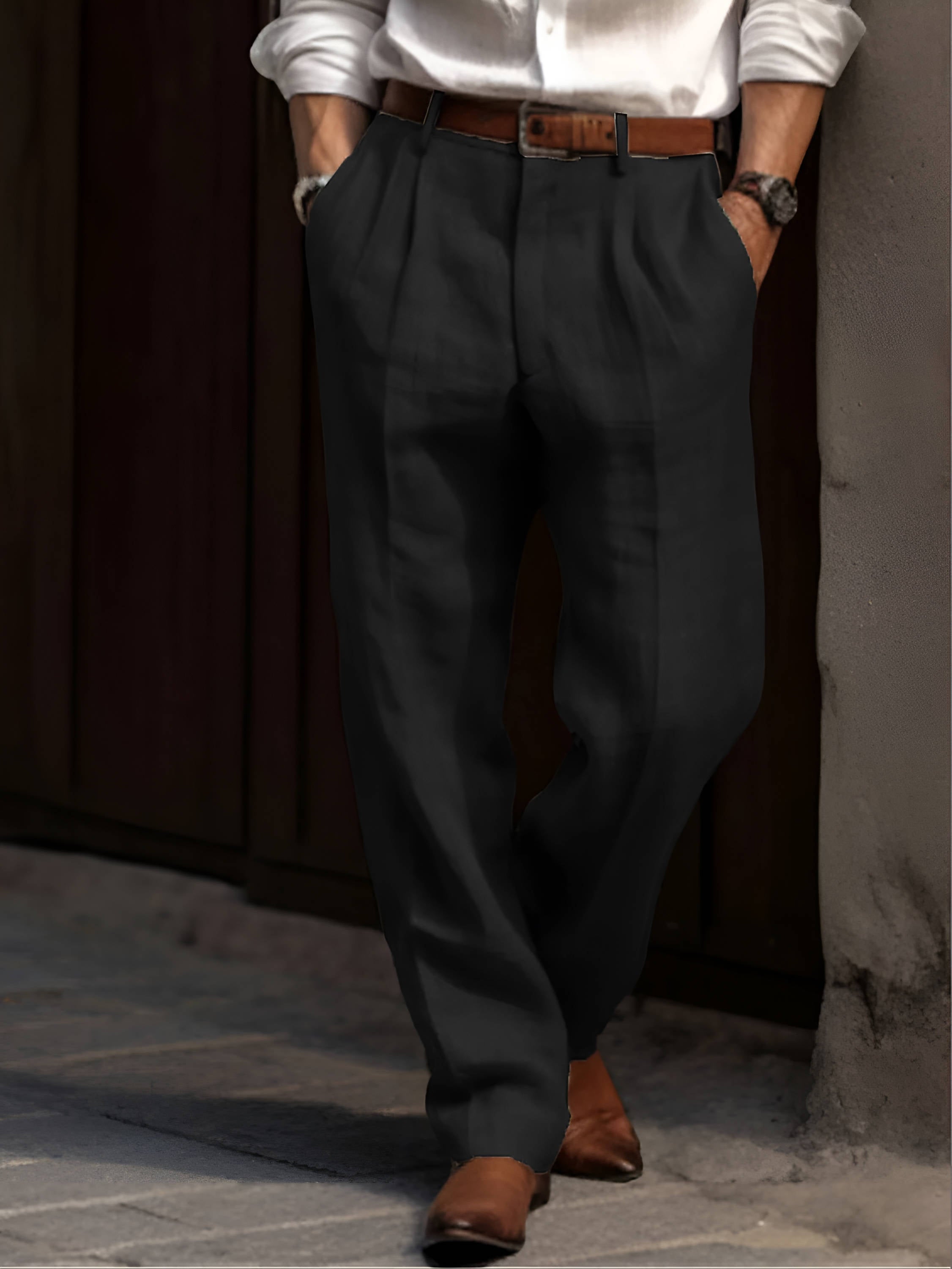 Men's Classic Pleated Linen Trousers