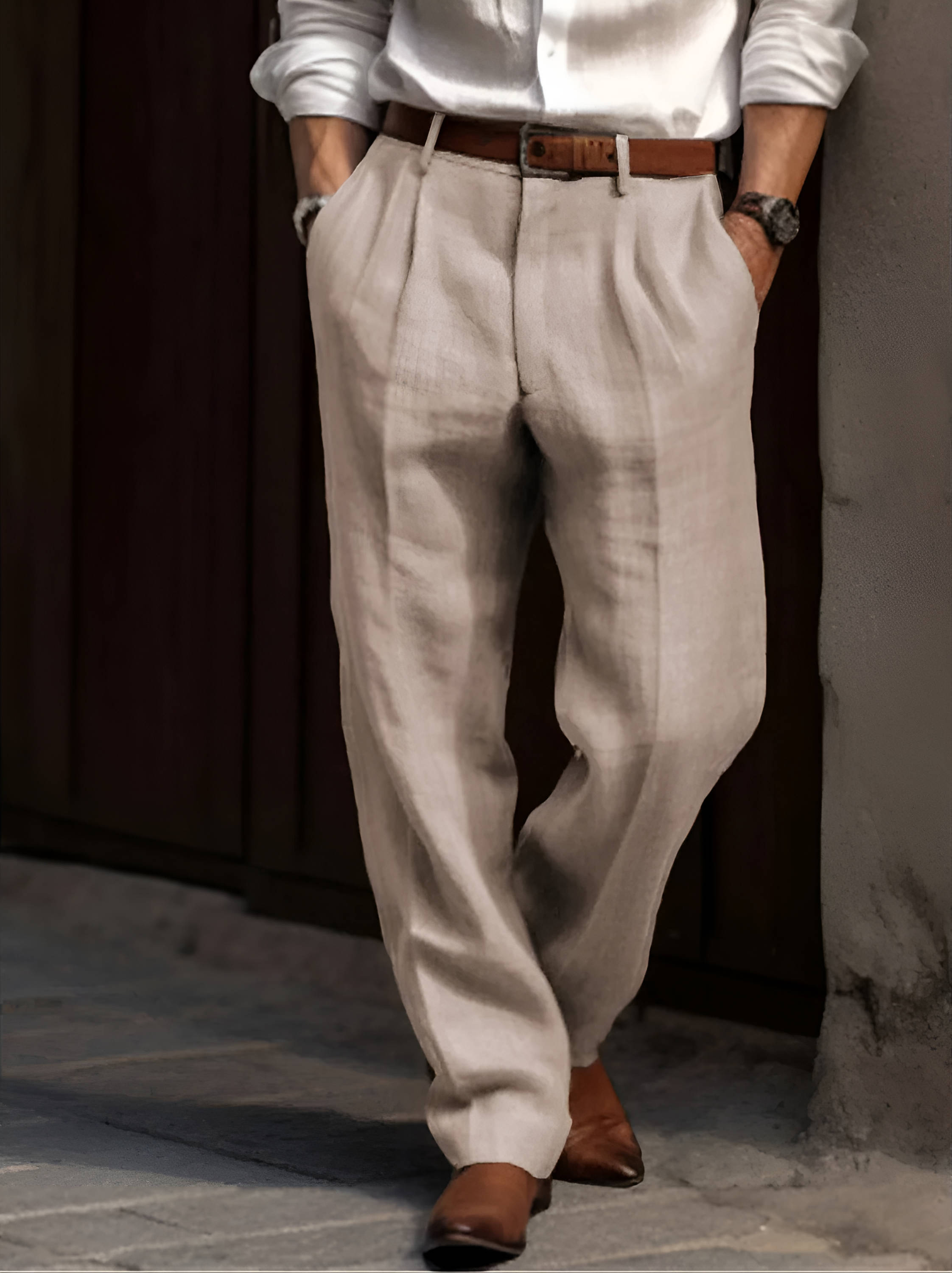 Men's Classic Pleated Linen Trousers