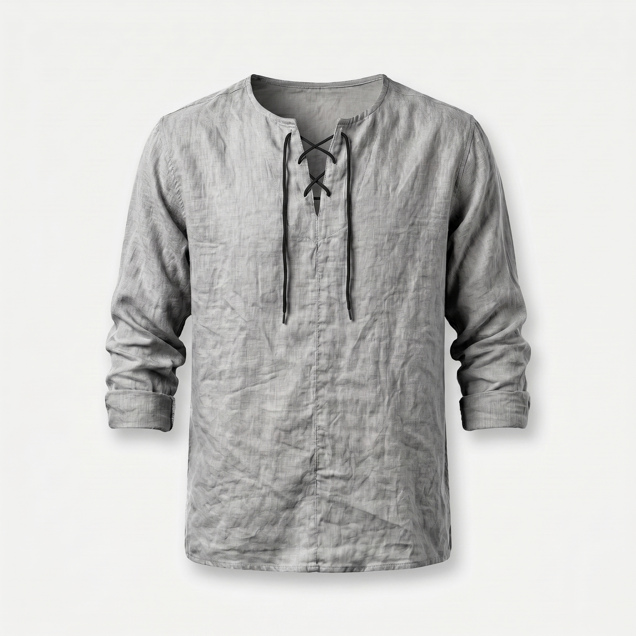 Men's Casual Linen Shirt - Summer Lace-Up Neckline