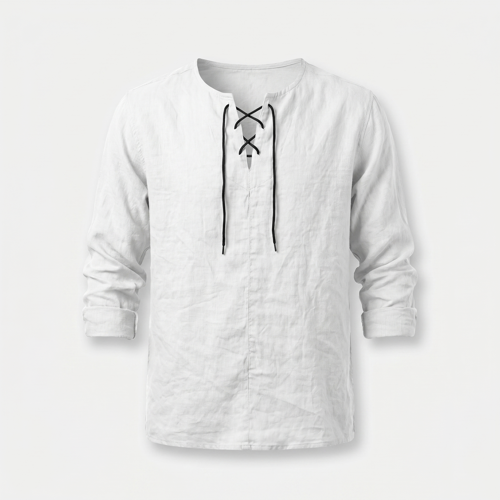 Men's Casual Linen Shirt - Summer Lace-Up Neckline