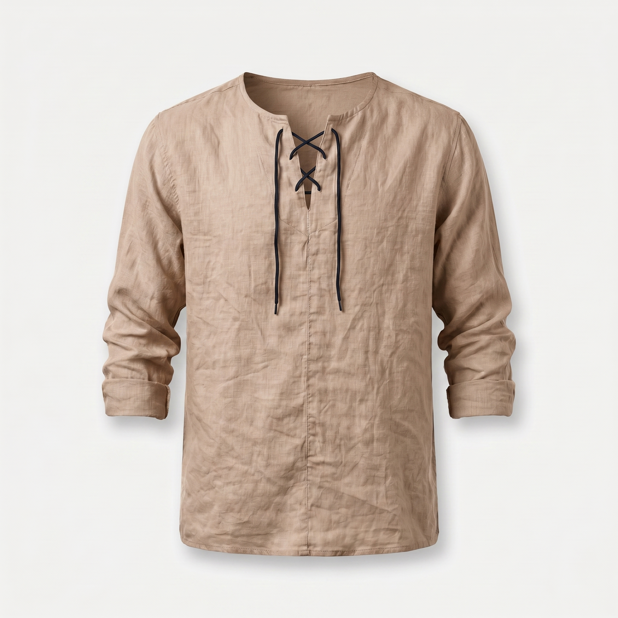 Men's Casual Linen Shirt - Summer Lace-Up Neckline