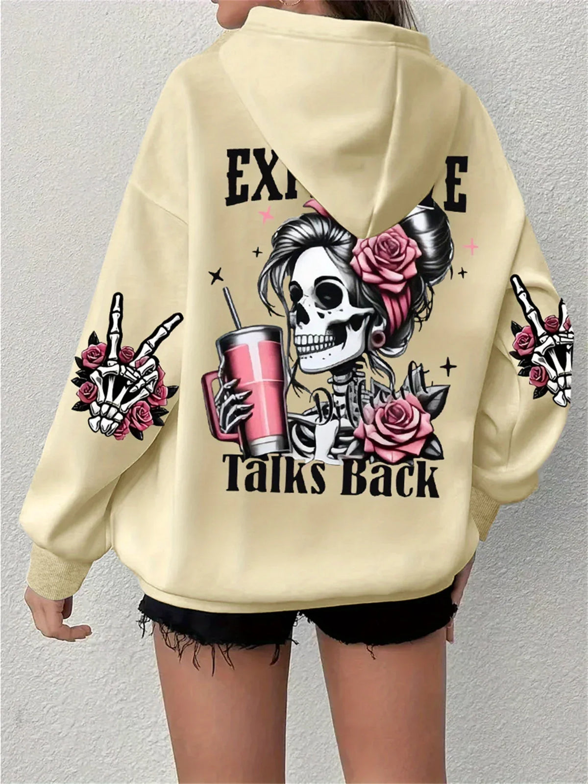 Women's Oversized Graphic Hoodie with Talks Back Print