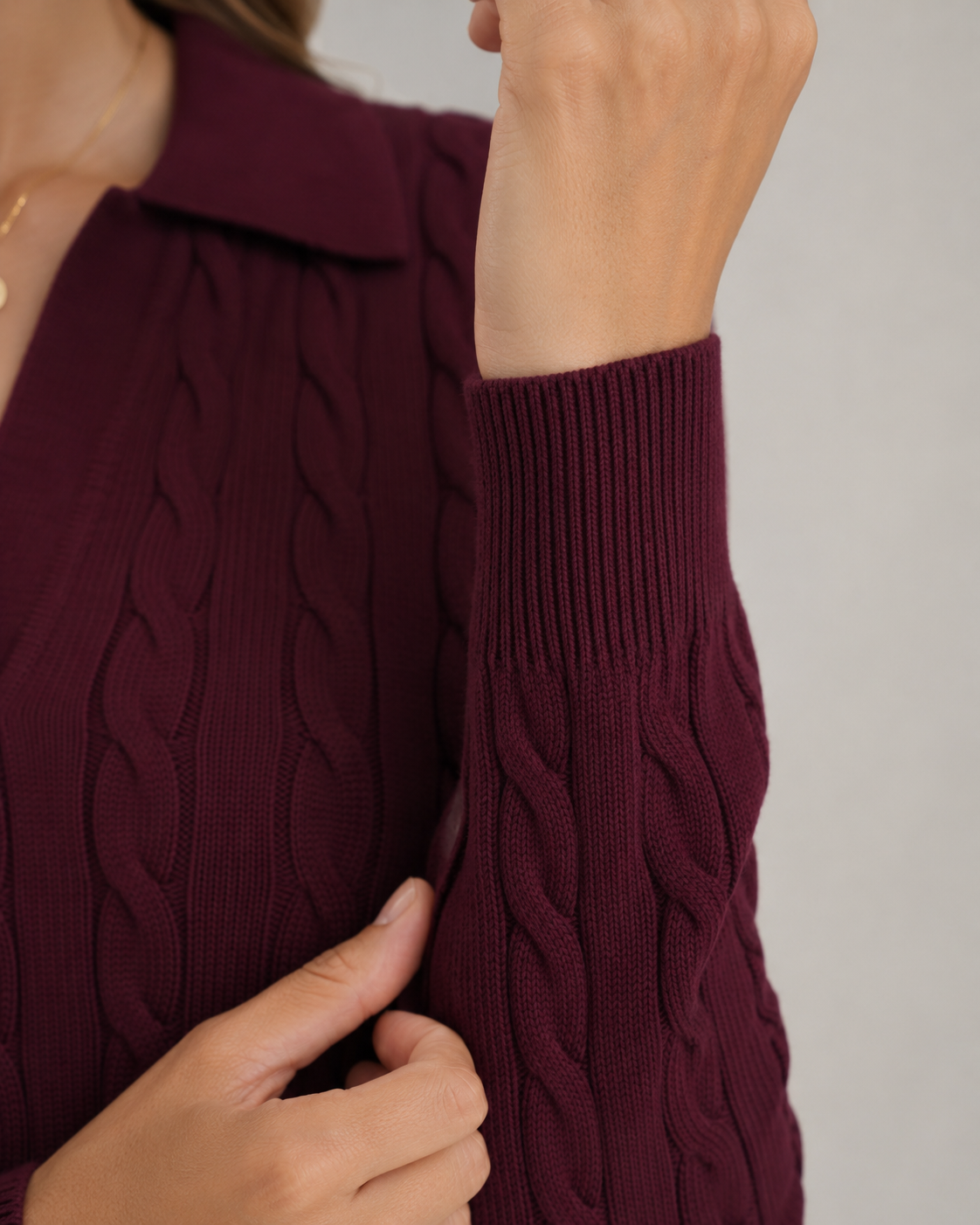 Women's Cable Knit Polo Sweater with Collar