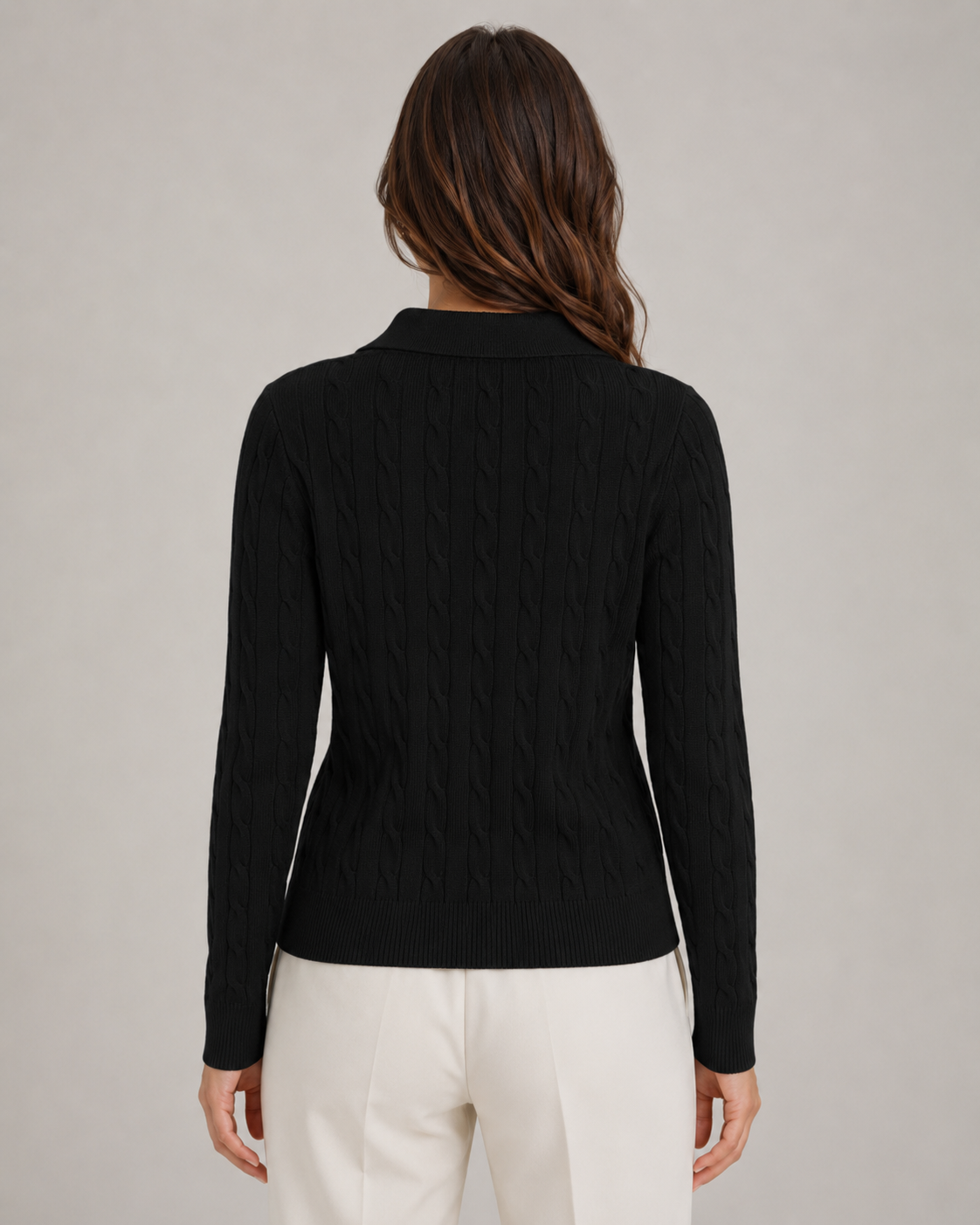 Women's Cable Knit Polo Sweater with Collar