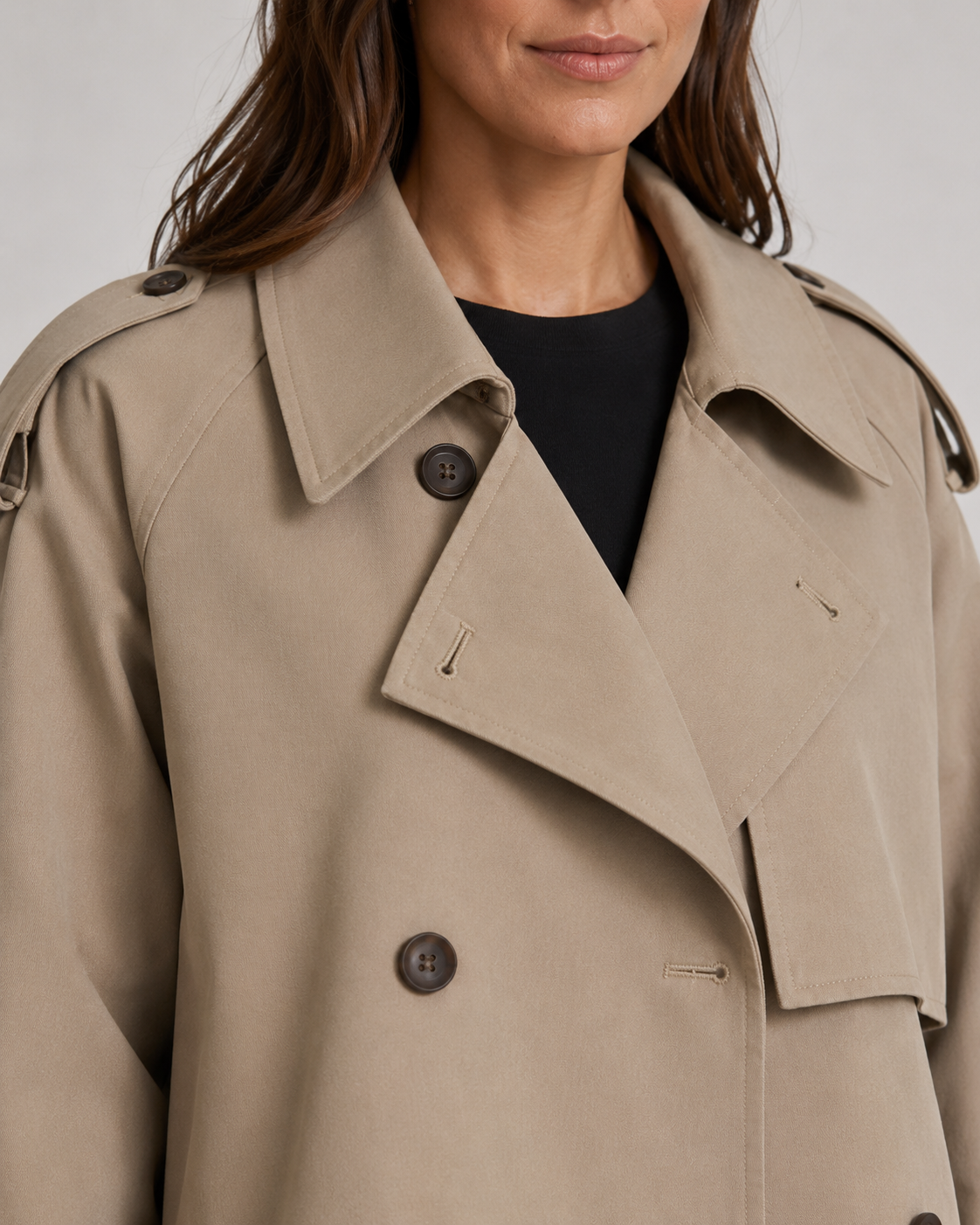 Women's Cropped Double Breasted Trench Coat with Buckle Cuffs