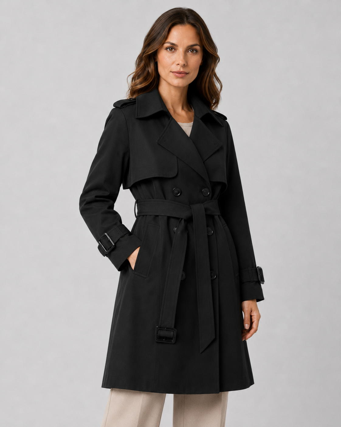 Long Belted Trench Coat for Women β Double Breasted Style