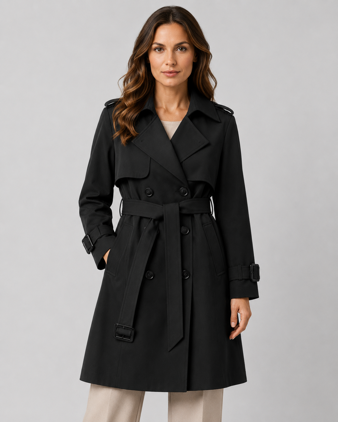 Long Belted Trench Coat for Women β Double Breasted Style