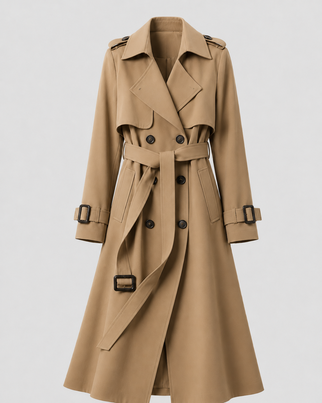 Long Belted Trench Coat for Women β Double Breasted Style