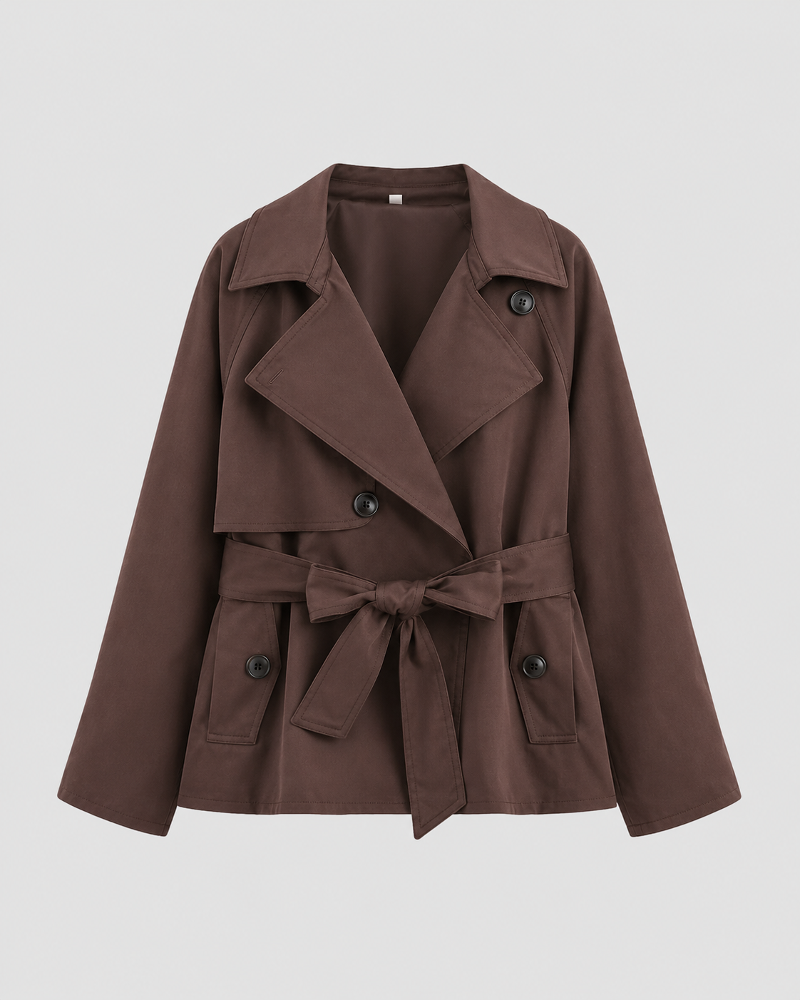 Women's Double-Breasted Cropped Trench Coat with Tie Waist