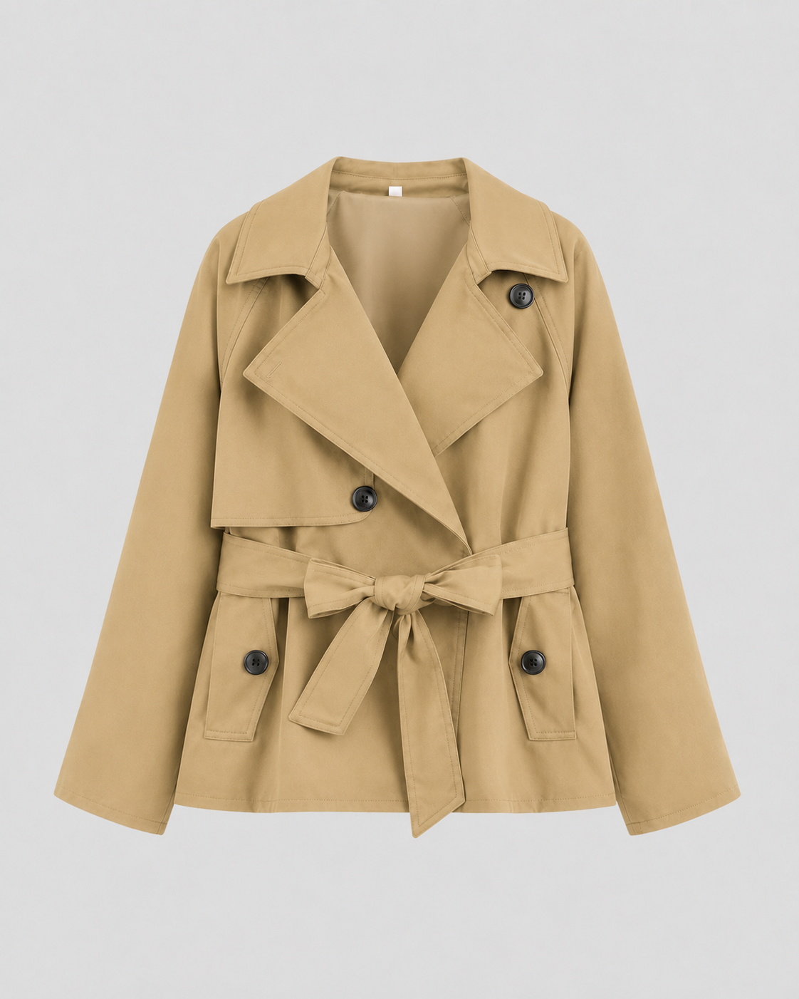 Women's Double-Breasted Cropped Trench Coat with Tie Waist