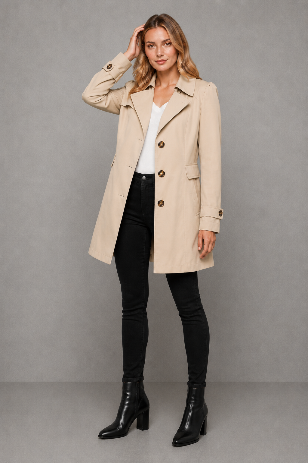 Classic Women's Trench Coat – Tailored Longline Cotton Blend Jacket