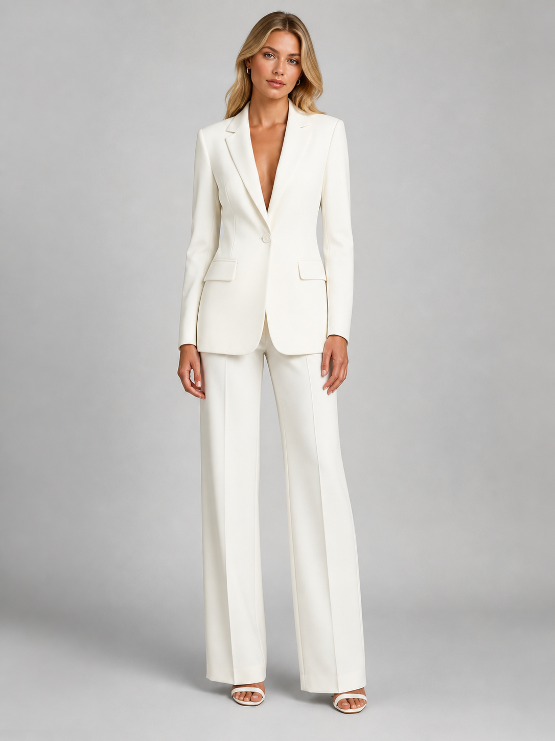 Women's Tailored Blazer & Wide Leg Pants Suit Set
