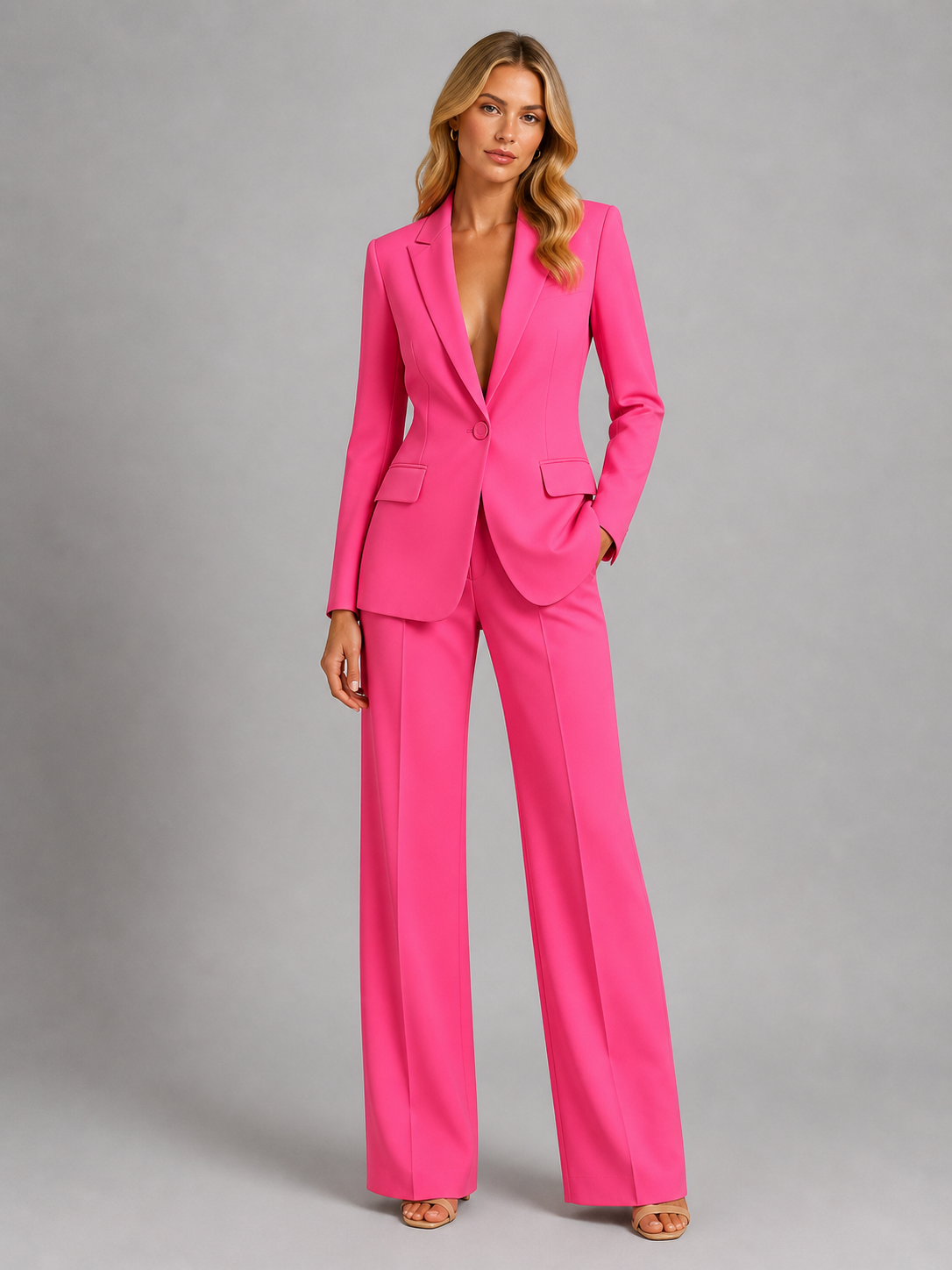 Women's Tailored Blazer & Wide Leg Pants Suit Set